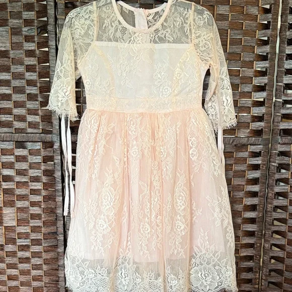 Trish Scully sz 4 Bella Rafaella pink lace formal dress for girls EUC NO BELT - Picture 4 of 7